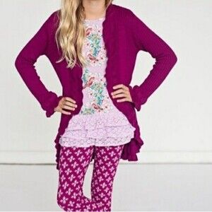 435 by Matilda Jane Jax Cardigan Purple Ruffle Open Front Sweater 14